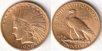 USA, 10 Dollars, 1908, Indian Head, 1907-1933, vorz&uuml;glich-pr&auml;gefrisch,, 2430,00 EUR kostenloser Versand
