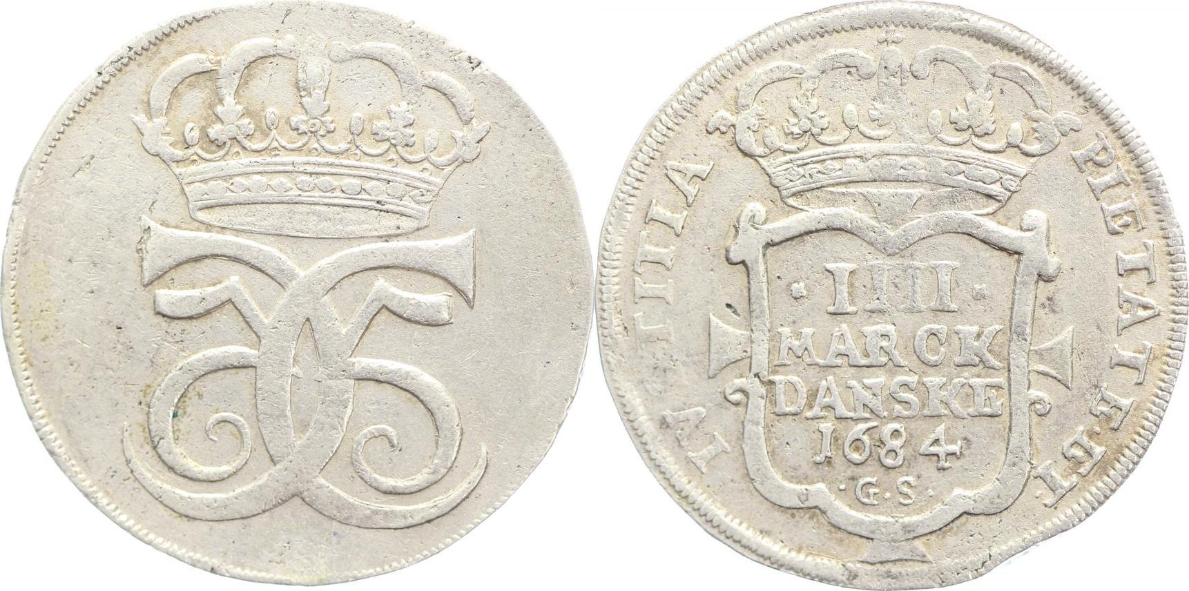 Dänemark Krone zu 4 Mark 1684 GS Christian V. 16701699. sehr schön