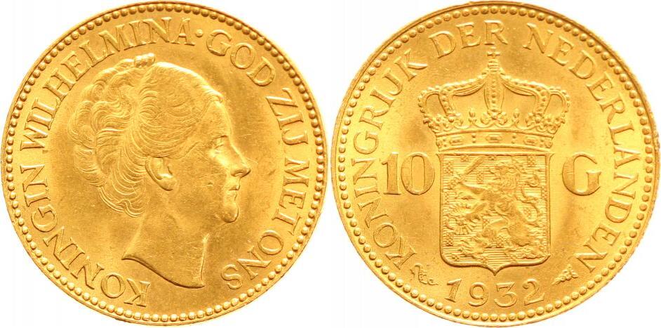 Niederlande-Königreich 10 Gulden Gold 1932 Wilhelmina I. 1890-1948 ...