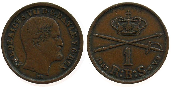 Dänemark 1 RBS 1853 Ku Frederik VII, Rigsbankskilling, Siegs 4 Ss | MA ...