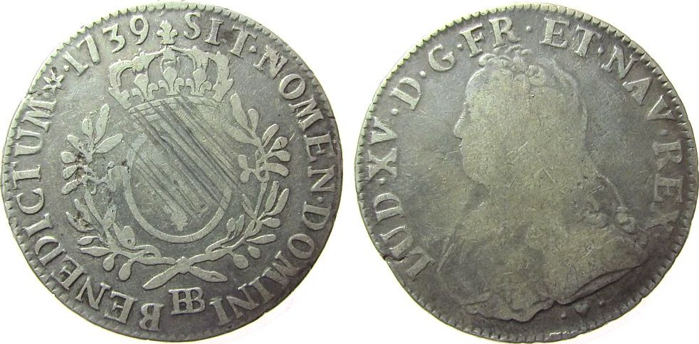 Frankreich Ecu aux branches d olivier 1739 Ag Louis XV, BB (Strasbourg