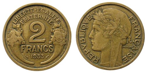 Frankreich 2 Francs 1933 AlBr Morlon ss  MAShops