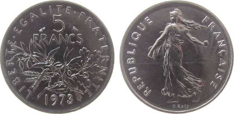 Frankreich 5 Francs 1973 Ni Semeuse, FDC stgl | MA-Shops