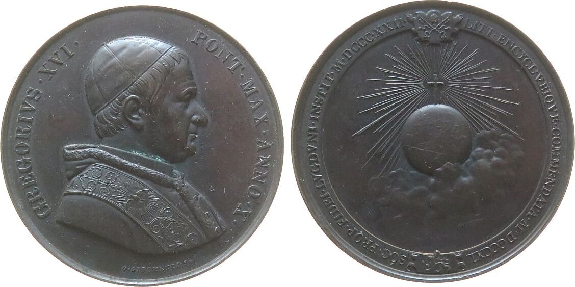 Vatikan Medaille 1840 Bronze Gregor XVI (1831-1846) - auf den Erfolg ...