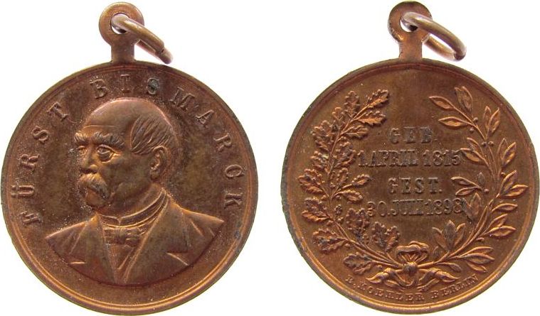 Tragbare Medaille O J Bronze Bismarck 1815 18 Auf Seinen Tod V B Kohler Berlin Ca 27 3 Mm Vz Ma Shops