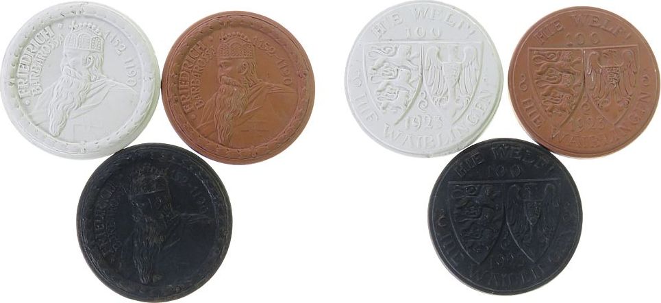 3 x 100 1923 rotes + schwarzes Majolika, Porzellan Waiblingen