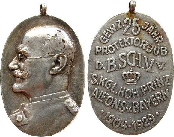 tragbare Medaille 1929 Schützen Bronze versilbert Prinz Alfons v ...