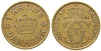 Dänemark 1 Krone AlBr Christian X, kleine Randfehler -