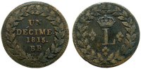 Frankreich 1 Decime Br Louis XVIII, BB (Strasbourg), gereinigt -