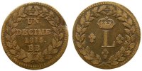 Frankreich 1 Decime Br Louis XVIII, BB (Strasbourg), Druckstelle am Rand -