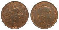 Frankreich 5 Centimes Br Daniel Dupuis, kleiner Fleck -