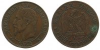 Frankreich 5 Centimes Br Napoleon III, A (Paris), Grünspanfleck -