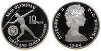 Turks+Caicos 10 Crowns 1984 Ag Olympiade, Speerwerfer pp