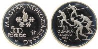 Ungarn 500 Forint Ag Sarajewo Winterspiele 1984, Skilanglauf, minimale Flecken -