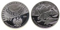 Polen 10 Zlotych Ag 15 Jahre Verfassungsgericht, winziger Fleck -