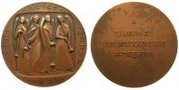 Medaille 1965 Bronze Neujahr, vier Engel mit Trompeten, v. B.H. Mayer Pforzheim, ca. 50 MM vz