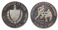 Kuba 5 Pesos Ag Olympiade Eishockey, Patina -