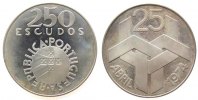 Portugal 250 Escudos Ag Nelkenrevolution, Patina -