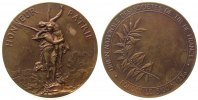 Frankreich Medaille Bronze Schützenverein Frankreichs, Engel trägt nackten Krieger / Lorbeerzweig und leeres Gravurfeld, v. Dubois, ca. 59 MM -