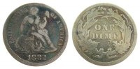 USA 1 Dime Ag Seated Liberty, gereinigt - cleaned -