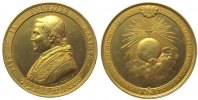 Vatikan Medaille Bronze vergoldet Pius IX (1846-1878), Brustbild nach links / Weltkugel in Wolke unter Kreuz in Glorie, v. Gius Cerbara, ca. 51 M -