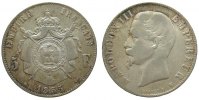 Frankreich 5 Francs Ag Napoleon III, tête nue, BB (Strasburg) -