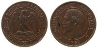 Frankreich 10 Centimes Br Napoleon III, B (Rouen), Schrötlingsfehler, kleiner Randstoß -