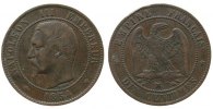 Frankreich 10 Centimes Br Napoleon III, MA (Marseille), Randfehler -