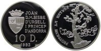Andorra 10 Deniers Ag Baum und Vögel