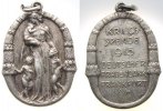 erster Weltkrieg tragbare Medaille Zink versilbert Kriegsspende deutscher Frauendank - Frankfurt am Main, Mutter mit drei Kindern / Schrift, ca. 33 x 41,5 MM -
