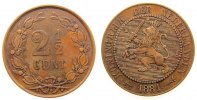 Niederlande 2 1/2 Cent Br Wilhelm III, Schulman 681, gereinigt -