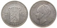 Niederlande 2 1/2 Gulden Ag Wilhelmina I, Schulman 784, Randstoß -