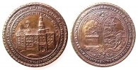 Städte Medaille Bronze Darmstadt - Darmstädter Schloss, Grundsteinmedaille vom Glockenbau des Darmstädter Schlosses 1664, Schloss / brennender A -