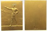 Schweden Plakette Bronze vergoldet Pistolenschießen - 1. Preis, v. Westins - Stockholm, ca. 37 x 51 MM -