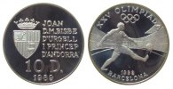 Andorra 10 Deniers Ag Olympiade Fußball, leichte Patina, minimale Flecken