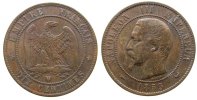 Frankreich 10 Centimes Br Napoleon III, W (Lille), Hundekopf (chien) -
