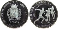 Kuba 5 Pesos 1989 Ag Fußball WM Italien, drei Spieler, etwas streifig pp