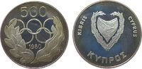 Zypern 500 Mils Ag Olympiade Sommerspiele, Patina, etwas fleckig