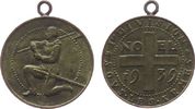 Schweiz tragbare Medaille Bronze Weihnachten - 1. Division, knieender Krieger mit Helebarde und Schwert / Schrift, v. Huguenin, ca. 27 MM -