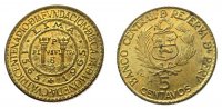 Peru 5 Centavos Me 400 J. Münzstätte Lima, kleine Flecken -