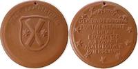 Porzellan Medaille Böttger Steinzeug Lampertheim (Südhessen) - auf seine Partnerstädte, Adria, Ermont, Meymac, Maldegem, Wierden, ca. 88 MM, geloch -