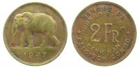 Belgisch Kongo 2 Francs Me Elefant, fleckig - spotted, Schön 27