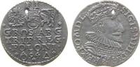 Polen 3 Gröscher Ag Sigismund III (1587-1632), Marienburg, gelocht, Zainende -
