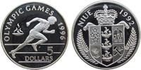 Niue 5 Dollar Ag Olympiade Sprinter, etwas fleckig, kleiner Fleck -
