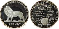 Kongo DR. 10 Francs Ag Fußballweltmeisterschaft in Deutschland 2006, Landkarte, fleckige Patina, etwas berieben -