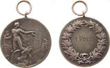 Sport tragbare Medaille o.J. Bronze versilbert Radrennen - 1. Preis, Frau auf geflügeltem Rad mit Lorbeerkranz - rechts Radrennfahrer / Schrift i...