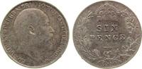 GB Großbritannien ab 1708 6 Pence Ag Edward VII, kleine Randstöße -