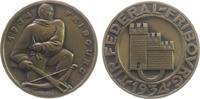 Schützenmedaille 1934 Bronze Fribourg - auf das Eidgenössische Schützenfest, knieender Schütze mit Bolzen und Armbrust / Burg, v. Jordan, ca. 50 ...