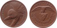 Porzellan Medaille Böttger Steinzeug Falkenstein (Vogtland) - 30 Jahre Tiergarten, Kranich / Adler mit Wappen, ca. 43 MM, braun -