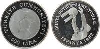 Türkei 500 Lira Ag Fußball WM Spanien, Torwart, fleckig -